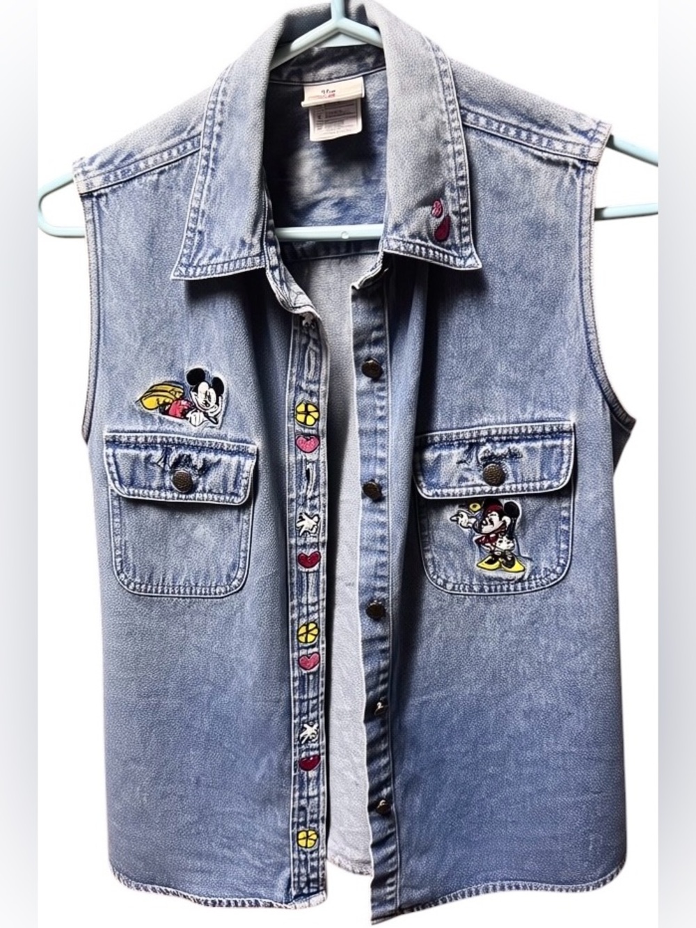 Vintage Disney Denim Vest Mickey Mouse Embroidered Y2K Size M